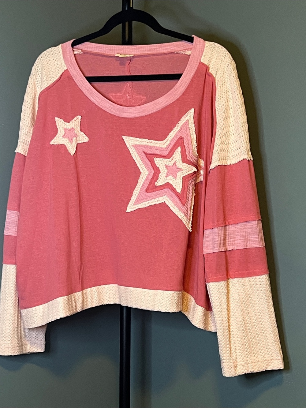POL Pink Star Appliqué Long Sleeve Pullover
